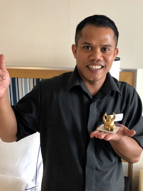 Muhammad, from Indonesia, was one of our cabin stewards. He had admired Syd for weeks and was the last crew member on the Viking Sun to receive one. He was more than grateful.
