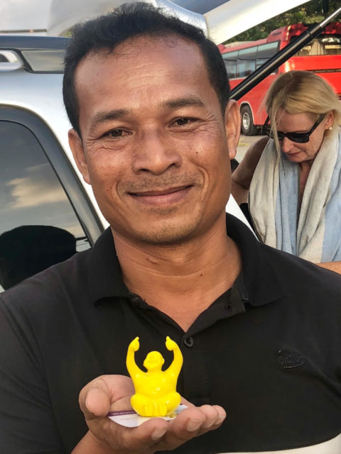 Syd was enjoying Cambodia so much he asked if could join his brother here. Our cab driver, Vuthanong, was thankful and feeling blessed to provide Yellow Syd with a new home with his family.
